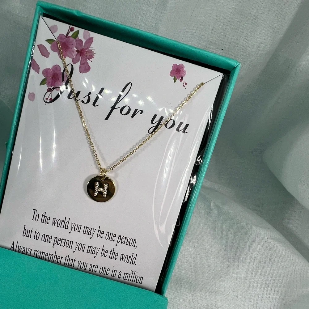 Golden H Initial CZ Minimalist Round Tiny Pendant Necklace Twee Preppy Aesthetic